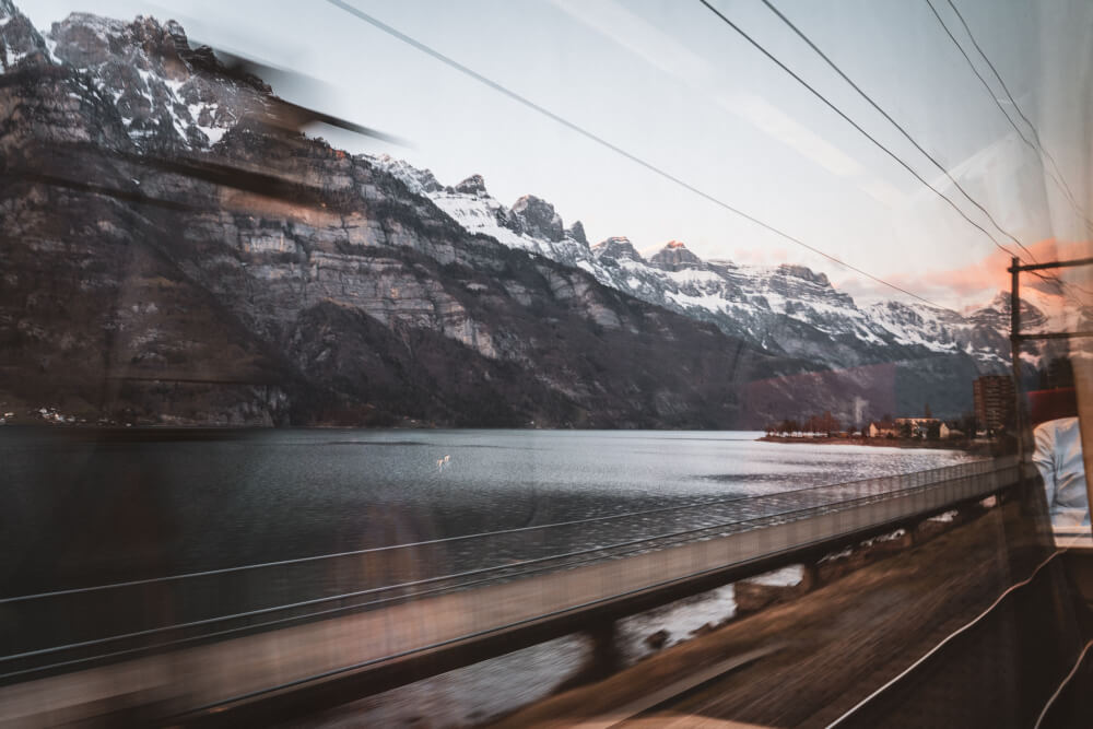 Sunset over Walensee from the Transalpin scenic train