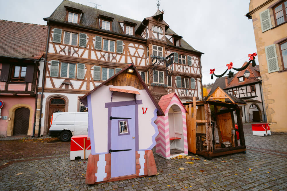 Whimsical elf houses in Turckheim France's Christmas market