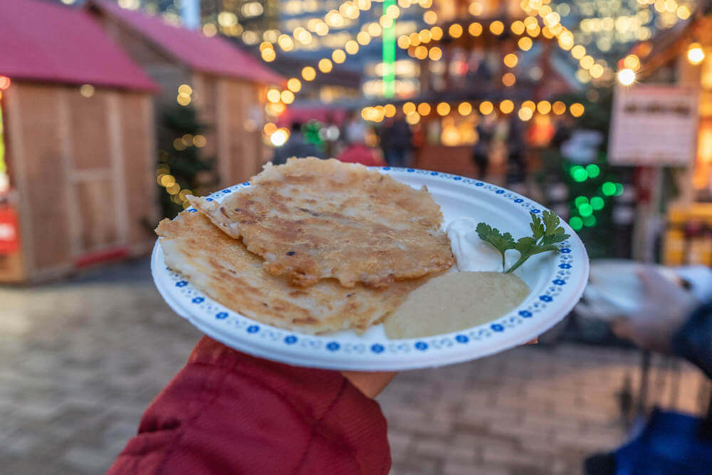 Kartoffelpuffers at Vancouver Christmas Market in Vancouver, Canada