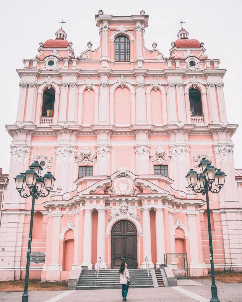 The pink Saint Casimir Church in Vilnius, Lithuania