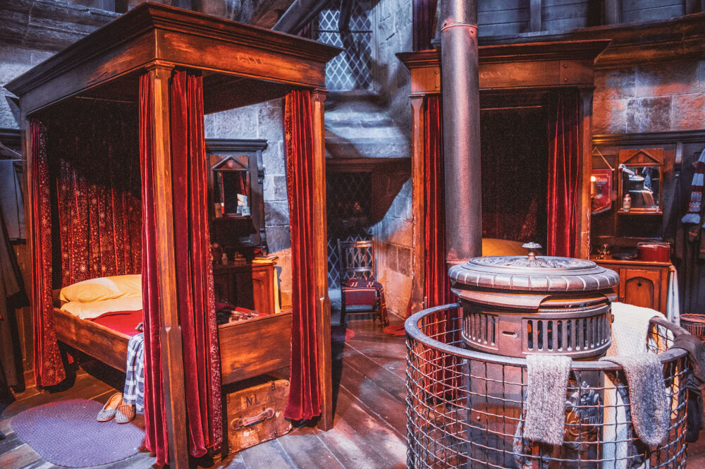 Gryffindor dorm room at the Harry Potter Studio Tour in Leavesden