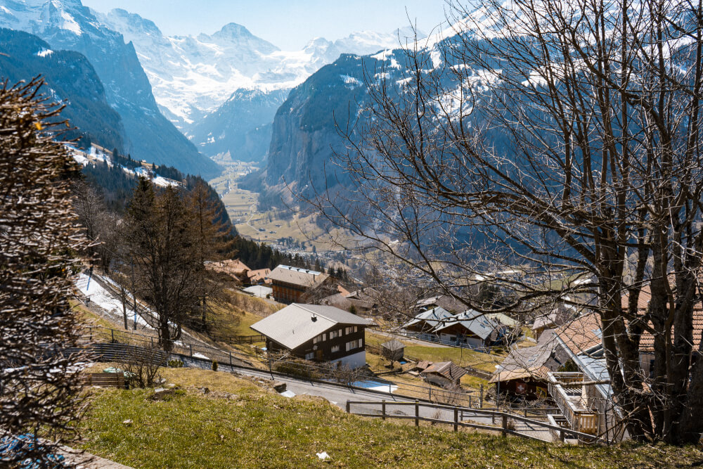 The view of Lauterbrunnen from Wengen in Lauterbrunnen Valley, Switzerland