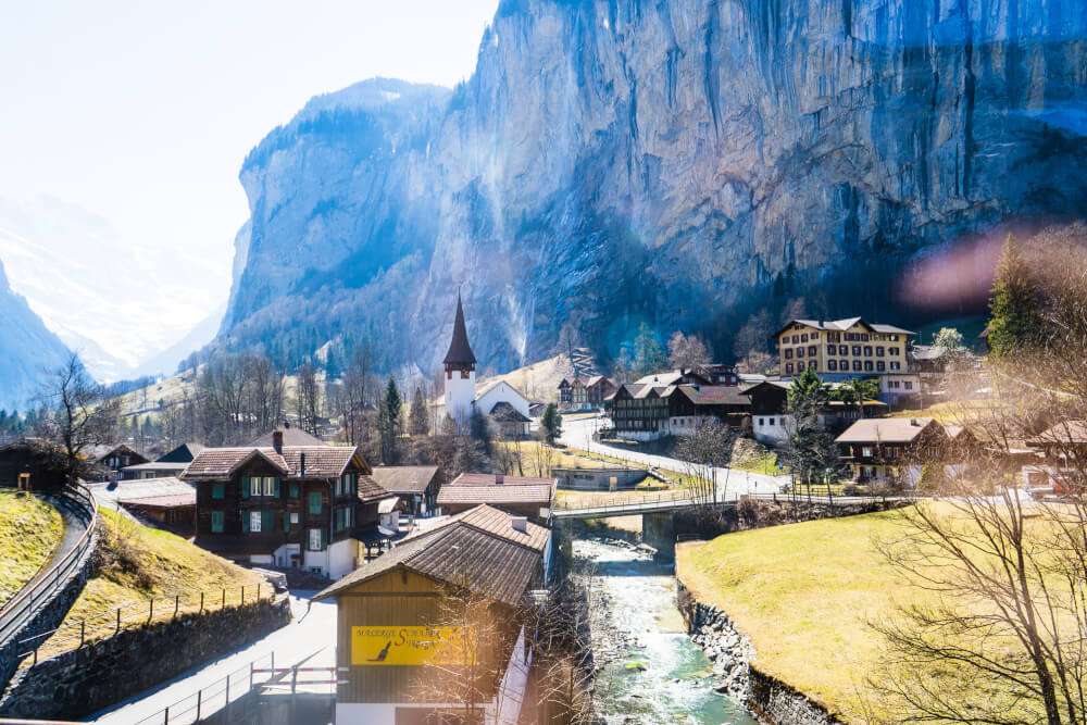 Lauterbrunnen view from Wengen train in Switzerland