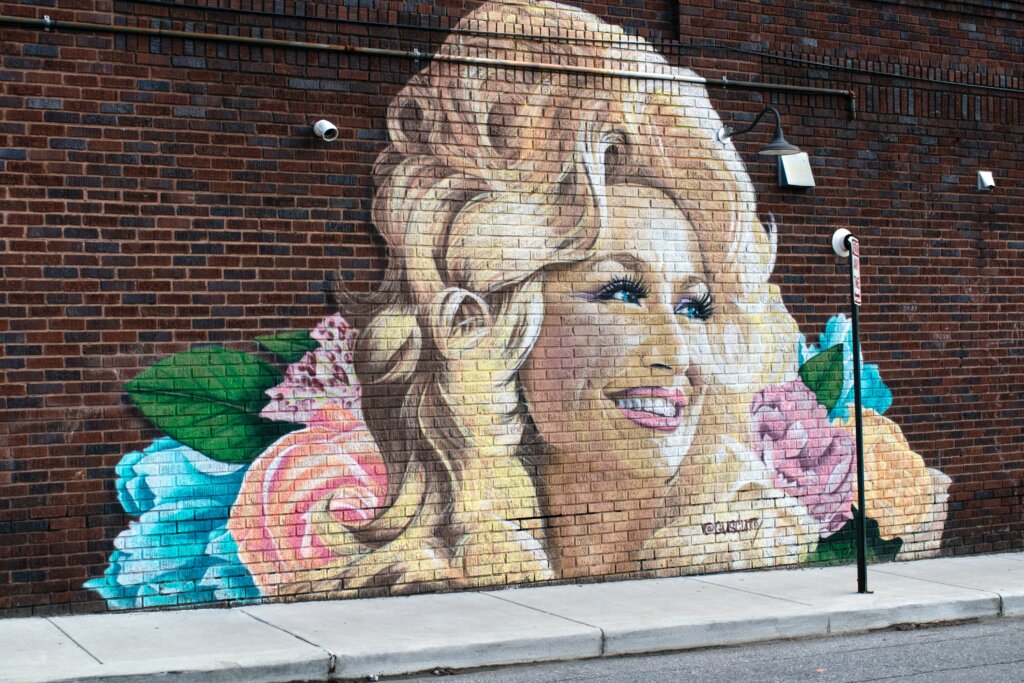 Dolly Parton mural in West Asheville, NC