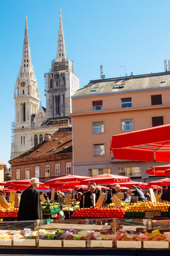 Market stalls at Dolac market in Zagreb, Croatia