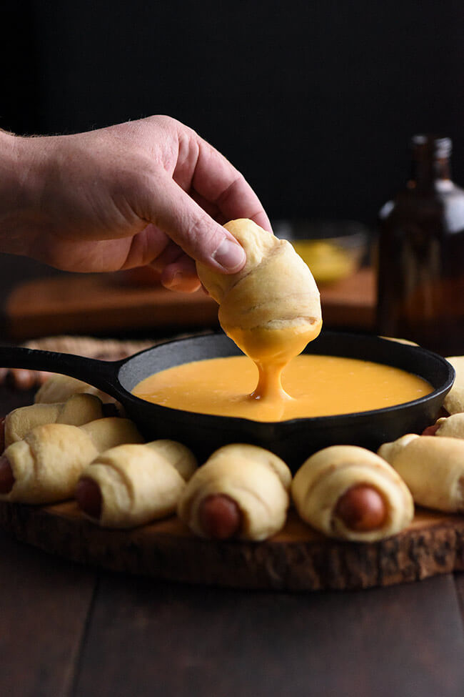 Pigs in a blanket with beer cheese dip