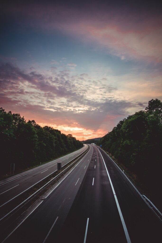 Autobahn in Germany at sunset