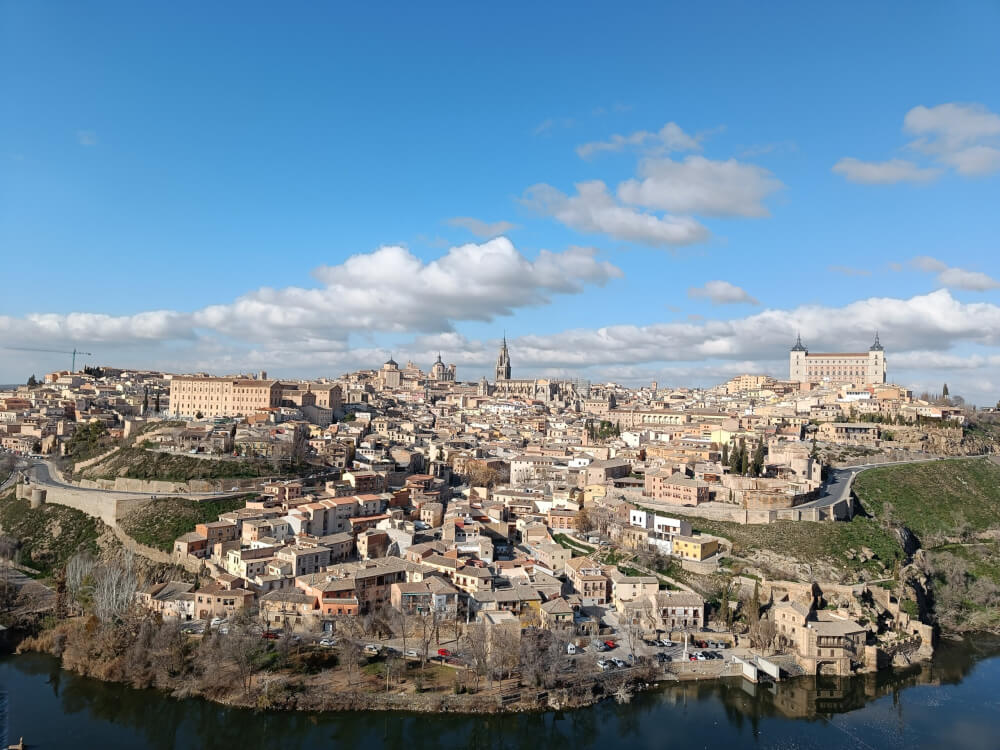 The skyline of Toledo, Spain. You can see churches, the palace, and all of the white washed houses.