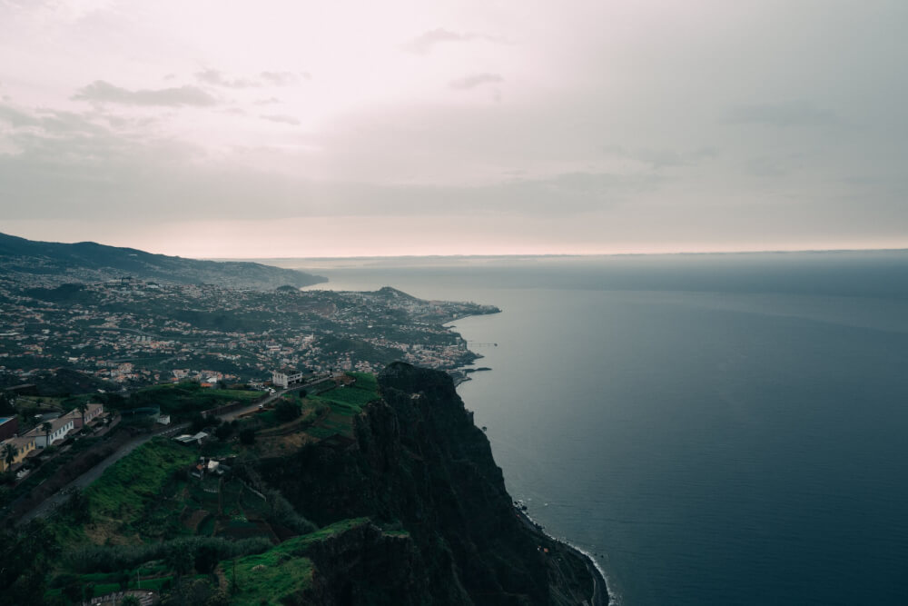 A view of the Madeira coastline and the ocean from above