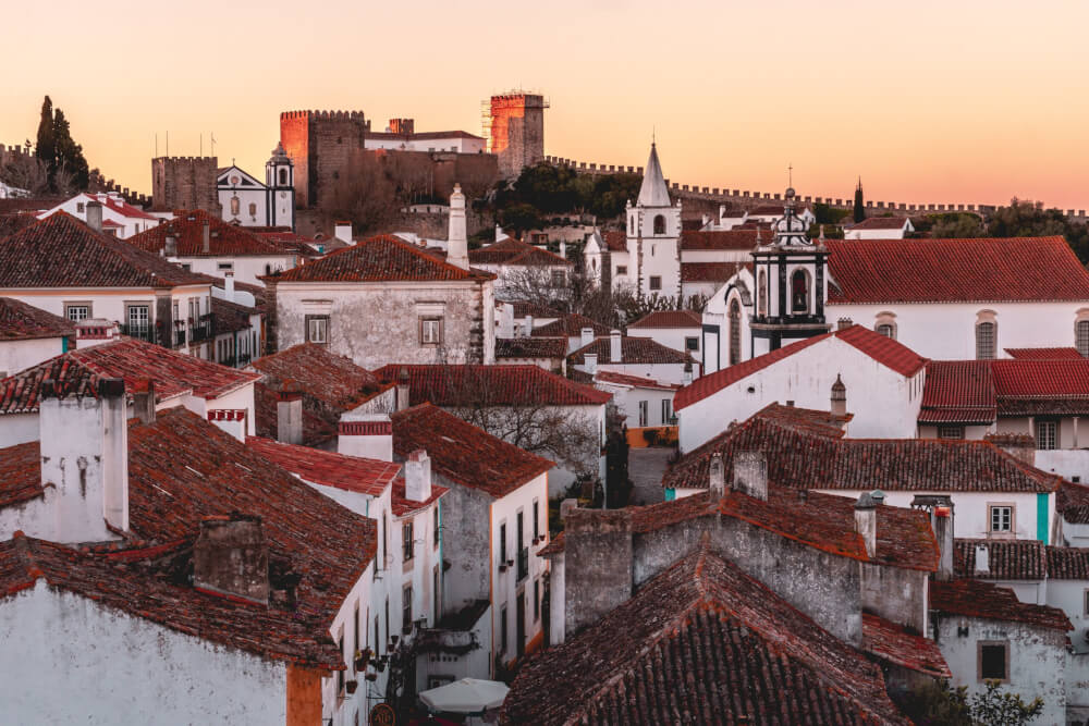 Sunset over a medieval town