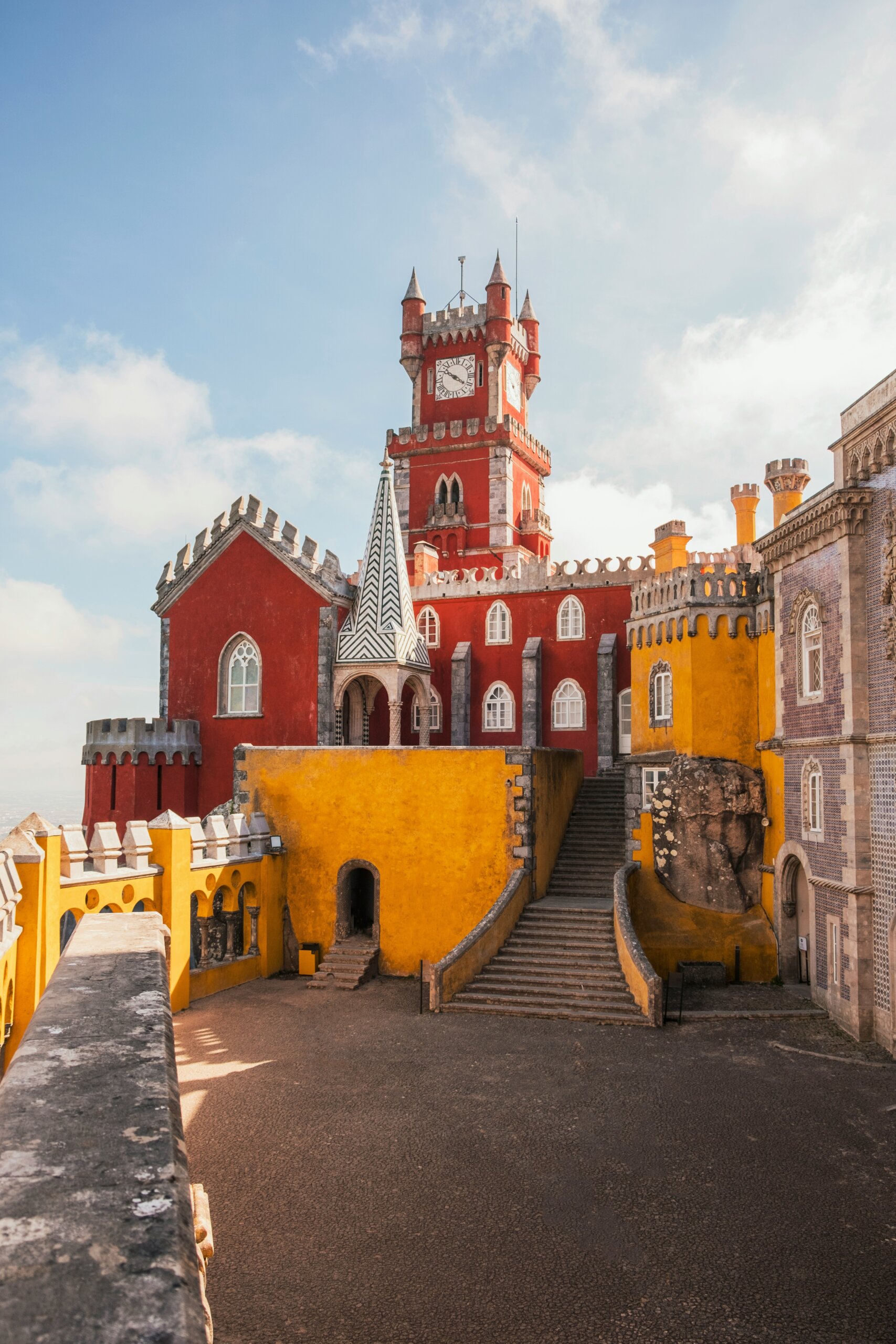 A red and yellow castle courtyard