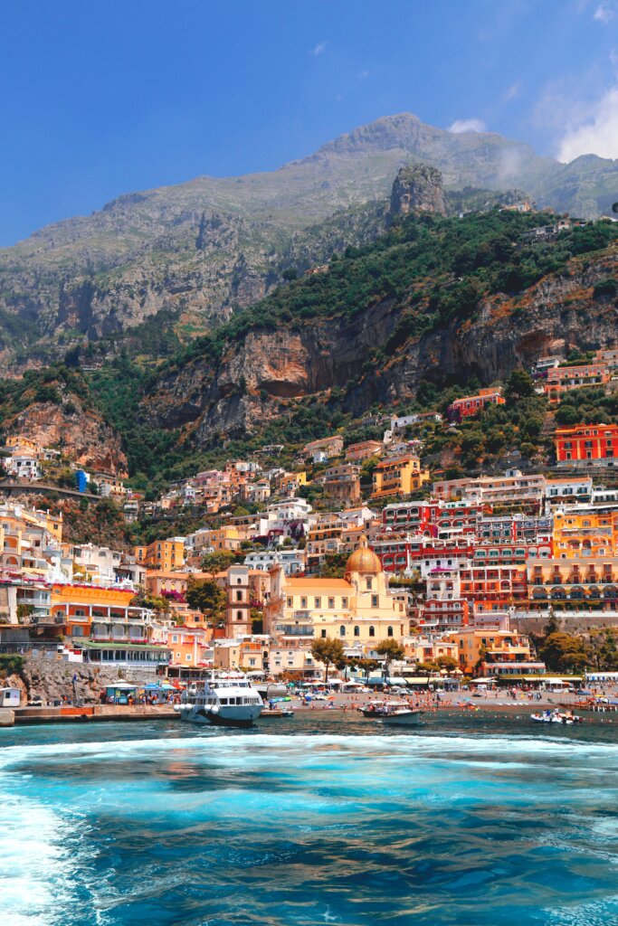 Colourful houses in Positano as seen from the water