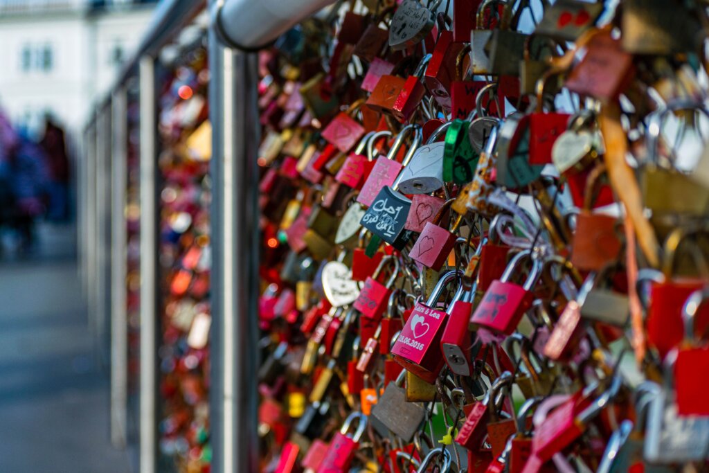 Close up of love locks in Salzburg, Austria