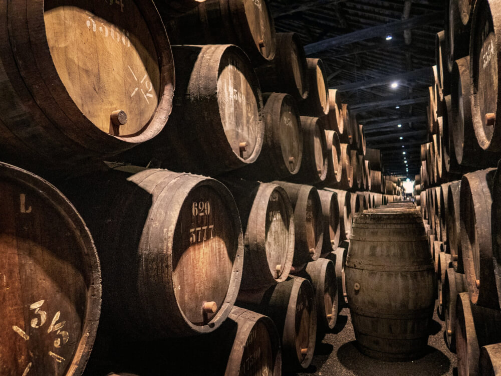 Wooden barrels in a Port wine cellar