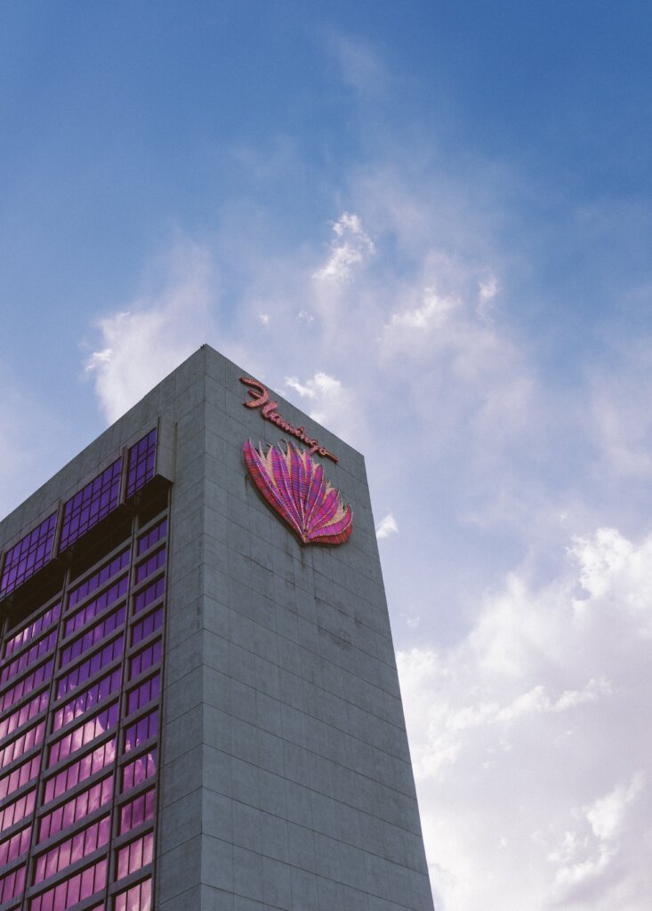 A view looking up at the side of a hotel. 